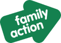 Family Action logo mark - a green arrow with white Family Action wordmark inside.